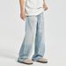 Vintage Faded Denim Jeans For Men – Distressed Washed Blue Straight Leg Casual Pants (S-Xxl) Relaxed Straight Fit_mkmklike.com