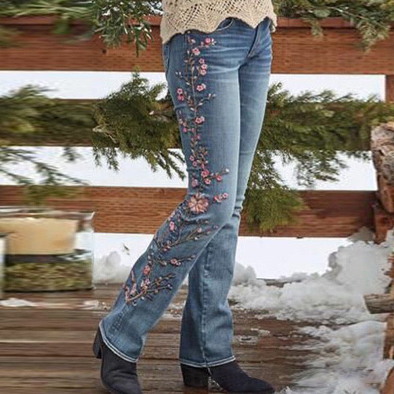 Women's Clothing High-Waisted Flared Jeans – Vintage Stretch Denim & Comfort Fit (S-5XL, Classic Blue)_mkmklike.com