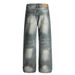 Color-Block Vintage Loose Jeans For Men American Punk Style Washed Versatile Casual Straight-Leg Pants Trendy_mkmklike.com