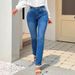 "Pearl-Embellished Flared Jeans For Women – Sexy High-Waisted Hip-Lifting Denim Pants (Dark Blue, Sizes S-XL)"_mkmklike.com