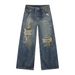 Men's Clothing Four Seasons Distressed Fashion Dirty Dyed Retro Wide Leg Jeans Casual_mkmklike.com