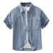 Retro Denim Short Sleeved Shirt For Men, Fashionable And Versatile, Artistic And Casual Loose Top_mkmklike.com
