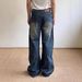 Retro Light Blue Men's Jeans High Street Hip Hop Stacked Design Straight Leg Loose Fit_mkmklike.com