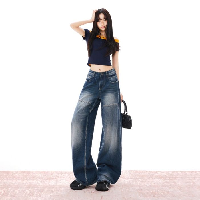 26ss| 2026 American Retro Washed Distressed Drapey Spring-summer Versatile Floor-length Everyday Denim Pants New Style_mkmklike.com