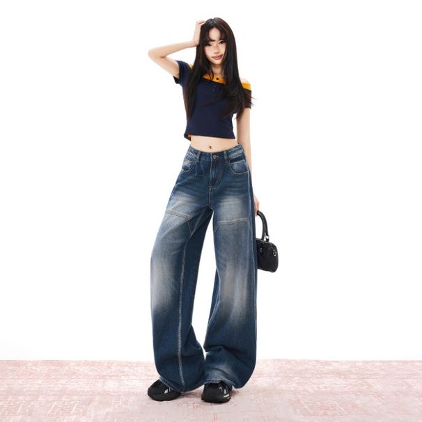 26ss| 2026 American Retro Washed Distressed Drapey Spring-summer Versatile Floor-length Everyday Denim Pants New Style_mkmklike.com