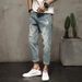 Ripped Jeans For Men Summer New Korean Style Harem Trendy Loose Skinny Cropped Beggar Pants_mkmklike.com