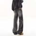 Men's Clothing Washed Blue High Street Fashion Straight Leg Denim Pants With Vintage Lightning Wash | Relaxed Fit, Mid Rise, Button Fly (Blue, Black)_mkmklike.com