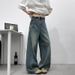 Men's Clothing Deconstructed Patchwork Jeans Wide Leg Curved Straight Leg Floor Length Trousers For Men And Women_mkmklike.com