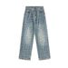Men's Parisian Style Retro Washed Letter Print Jeans Loose Straight Leg Wide Leg Floor Length Trousers For Autumn_mkmklike.com