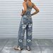 Women's Clothing Women's Printed Denim Jumpsuit Ripped Loose Casual Fashion_mkmklike.com