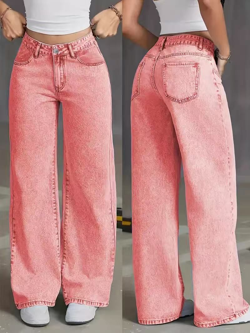Retro Relaxed-Fit Jeans For Women – Vintage High-Waisted Wide-Leg Pants With Soft Stretch (Blue, Dusty Blue, Pink)_mkmklike.com