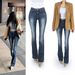 Women's Clothing Women's High Waist Flared Jeans - Vintage Washed Denim Pants With Stretch, Slim Fit & Distressed Details (Dark Blue)_mkmklike.com