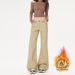 American Retro Khaki Flared Jeans For Women, Autumn And Winter Fleece-Lined Low Waist Brown Melad Loose Floor-Length_mkmklike.com