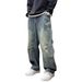 Men's Casual Wide Leg Jeans Loose Straight Fit Curved Trendy American Style Spring Summer New_mkmklike.com