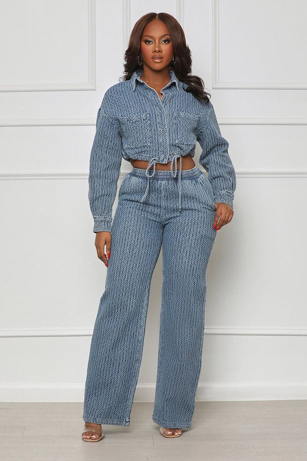 Women's Fashion New Long-sleeved Trousers Denim Women's Two-piece Set_mkmklike.com