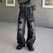 Men's Distressed Straight Leg Jeans - Vintage Washed Denim Pants With Ripped Details For Casual Streetwear_mkmklike.com