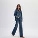 SELINE Women's Flared Jeans, Vintage Washed, High Waist, Slimming, 2025 Autumn New Loose Fit Floor-Length Pants_mkmklike.com