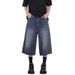 "Vintage Washed Cropped Wide Leg Jeans For Women & Men - Retro Relaxed Straight Cut Denim Mid-Length Shorts With Distressed Details"_mkmklike.com