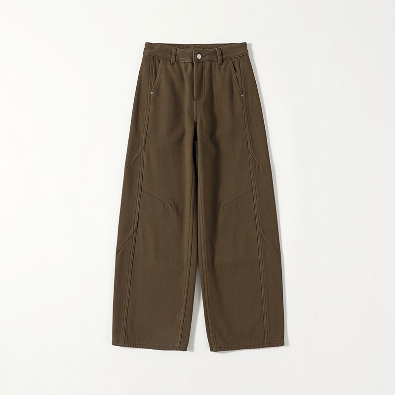 Clair Clair Fleece-Lined Brown High-Waisted Wide-Leg Jeans For Women American Retro Autumn New Loose Slimming Straight Pants_mkmklike.com