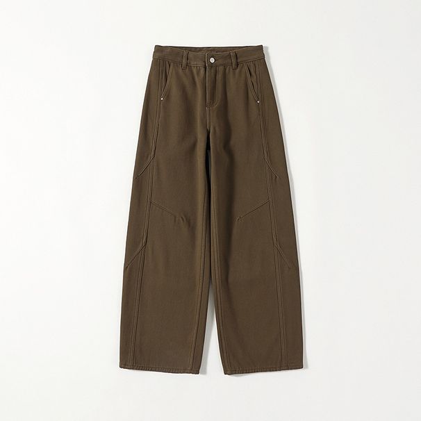 Clair Clair Fleece-Lined Brown High-Waisted Wide-Leg Jeans For Women American Retro Autumn New Loose Slimming Straight Pants_mkmklike.com