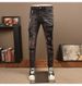 Men's Distressed Black/Gray Slim Fit Jeans – Stretch Denim With Ripped & Patched Details, Straight Leg Casual Pants_mkmklike.com