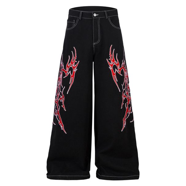 Streetwear Embroidered Jeans For Men & Women - Loose Fit Straight Leg Denim Pants With Thorn Stitching - Trendy Casual Trousers_mkmklike.com