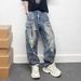 Unisex Washed Denim Jeans – Streetwear Clean Fit Straight Leg Baggy Pants (28-36, Vintage Blue)_mkmklike.com