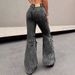 Women’s Clothing Detachable Snap Jeans For Women Retro Design Three Dimensional Fashion Splicing Flared Pants_mkmklike.com
