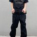 Men's Clothing Large Size High Street Retro Embroidered Letters Straight Hip Hop Loose Black Denim Trousers_mkmklike.com
