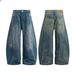 Men's Clothing Retro Washed Distressed Silhouette Scimitar Jeans Trendy Loose Banana Mopping Casual Long Trousers_mkmklike.com