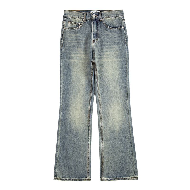 Vintage Washed High Waist Flared Jeans For Women - Retro Loose Fit Wide Leg Denim Pants With Distressed Details_mkmklike.com