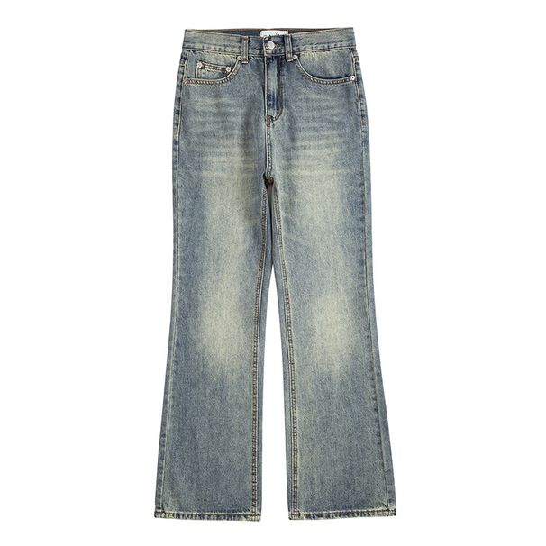 Vintage Washed High Waist Flared Jeans For Women - Retro Loose Fit Wide Leg Denim Pants With Distressed Details_mkmklike.com