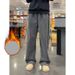 Men's Heavyweight Herringbone Pattern Fleece Lined Sweatpants Autumn Winter Thick American Style Loose Knit Curved Casual Pants_mkmklike.com