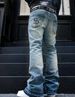 Men's Heavyweight Washed Denim Jeans - 100% Cotton Dollar Embroidery & Splatter Paint Slim Flare Jeans AAA_mkmklike.com