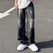 Men's Retro Washed Jeans High Street Trendy Brand Loose Wide Leg Drape Straight Pants_mkmklike.com