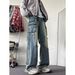 Men's Trendy Multi Pocket Cargo Jeans Loose Straight Leg Wide Leg High Street Style Ripped Design Trousers_mkmklike.com