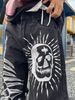 Graffiti Skull Print Retro Jeans Men's And Women's Trendy Brand Niche Street Hip Hop Straight Loose Trousers_mkmklike.com