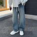 Retro Blue Men's 3D Bamboo Joint Jeans Loose Fit Straight Leg Denim Casual Pants mid Waist Long Cotton Spring Wear_mkmklike.com