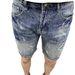 Vintage Light Blue Labeled Men's Denim Shorts - Slim Fit Stretch Summer Casual Shorts With Distressed Wash_mkmklike.com
