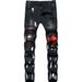 Men's Slim Fit Black Distressed Jeans - Stretch Denim Pants With Tapered Leg & Ripped Details - Casual Streetwear For Young Adults (S-2xl)_mkmklike.com