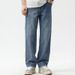 Loose Fit Casual Jeans For Men Street Style Washed Blue Loose Straight Leg Korean Style Wide Leg Jeans_mkmklike.com