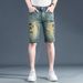 Men's Embroidered Distressed Denim Shorts Vintage Washed Straight Fit Casual Streetwear Summer Color 712 Sizes 28 38_mkmklike.com