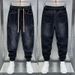 Men's Slim Fit Black Washed Denim Pants - Streetwear Style Tapered Joggers With Multi-Pockets For Casual Outfits_mkmklike.com