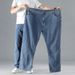 Large Size Men's Loose Straight Jeans Men's Elastic Solid Color Simple Business Jeans Men's Summer Thin Pants_mkmklike.com