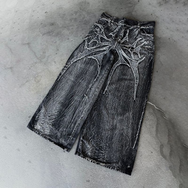 Men's Clothing Millennium Ghost Jeans High Street Spider Embroidered Patchwork Hip Hop Streetwear Gothic Retro Loose Fit_mkmklike.com