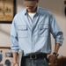 Large Size Men's Clothing New Tencel Ultra-thin Denim Shirt Spring And Summer Solid Color Fat Denim Shirt Men's Hair_mkmklike.com