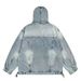 Old Washed Hooded Denim Sweatshirt With Retro Street Style, Loose Fitting Couple Jacket, Men's Jacket_mkmklike.com