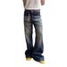 Retro Light Blue Men's Jeans High Street Hip Hop Stacked Design Straight Leg Loose Fit_mkmklike.com