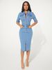 K Tailored Stretch Sexy Stretch Denim Pencil Skirt With Buttons; Midi Dress_mkmklike.com