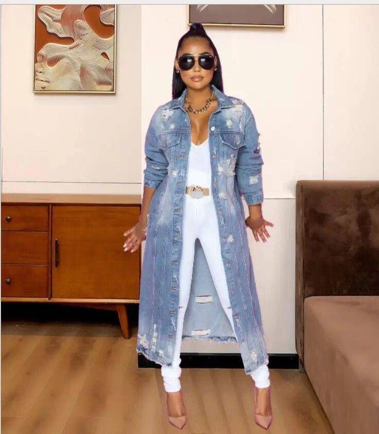 K Fashionable Loose Ripped Denim Long Jacket_mkmklike.com